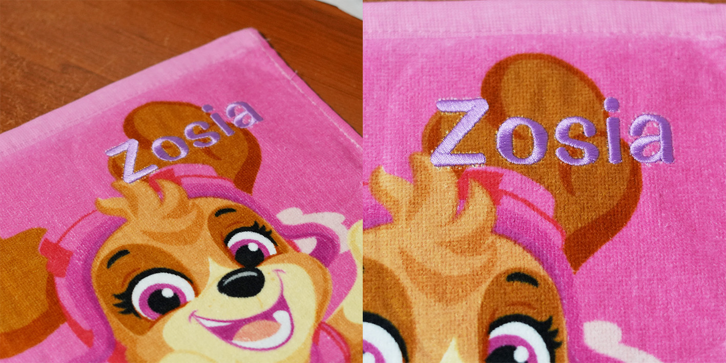 Ręcznik z haftem do przedszkola - psi patrol skye